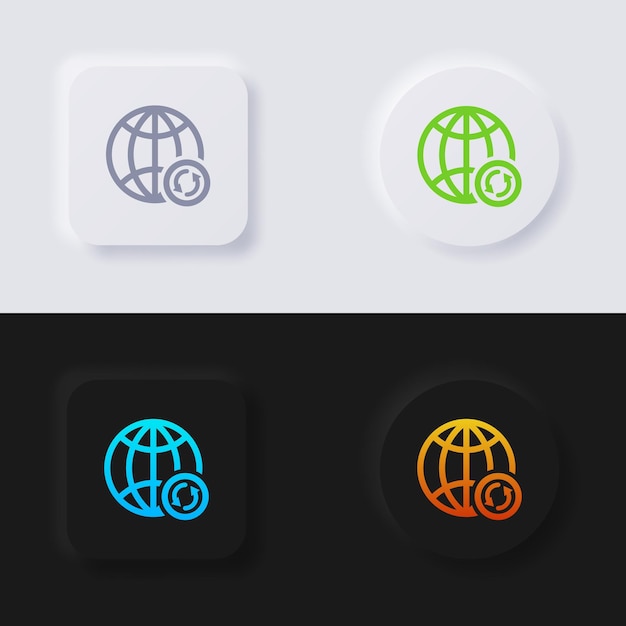 Globe icon with circular rotation arrow symbol icon set Multicolor neumorphism button soft UI Design for Web design Application UI and more Button Vector