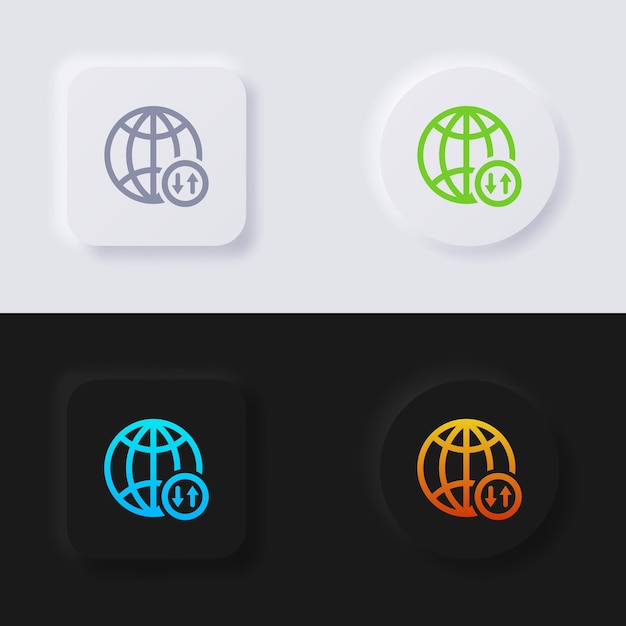 Globe icon with upload and download arrow symbol icon set Multicolor neumorphism button soft UI Design for Web design Application UI and more Button Vector