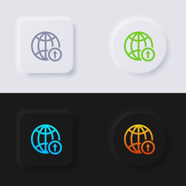 Globe icon with upload arrow symbol icon set Multicolor neumorphism button soft UI Design for Web design Application UI and more Button Vector