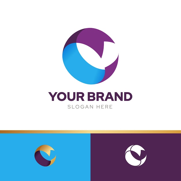 globe ribbon creative logo design template vector with three color harmony combination