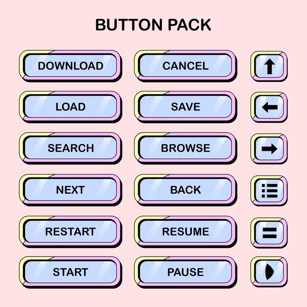 Glossy Cartoon Button Pack Vector EPS for Game or App UI