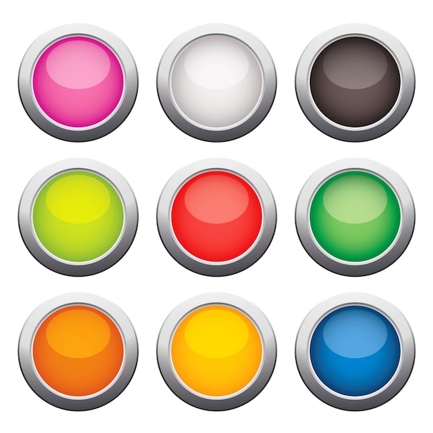 Glossy glass buttons Vector illustration Isolated on white background Set
