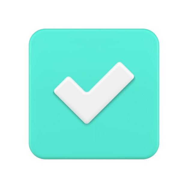 Glossy green positive vote button with checkmark accept complete task badge d icon realistic vector