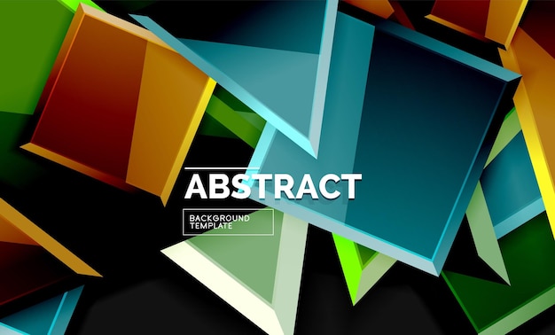 Glossy mosaic style geometric shapes squares and triangles on black