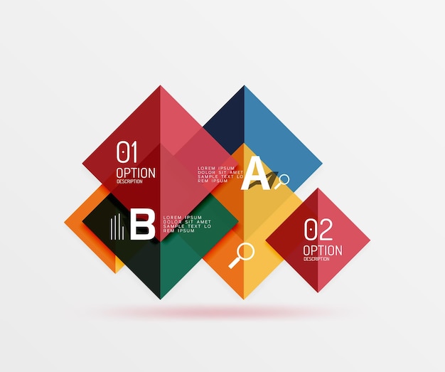 Glossy squares with text abstract geometric design concept Vector template background for workflow layout diagram number options or web design