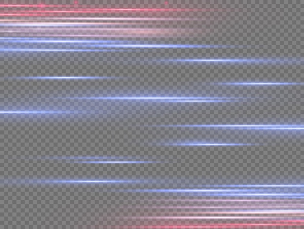 Glow flare spark Red blue light effect Speed police line Laser beams Horizontal motion rays Vector
