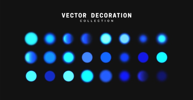 Glowing blue bokeh lights. Sparkles vibrant blurry round dots glow texture. Set of design elements.