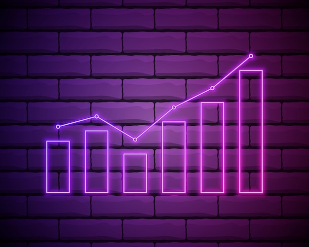 Glowing neon Financial growth icon isolated on brick wall background Increasing revenue Vector Illustration