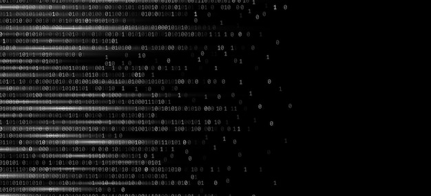 Glowing vector binary code cascading on a dark blue background for hacking data