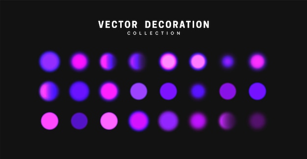 Glowing Violet bokeh lights. Sparkles vibrant blurry round dots glow texture. Set of design elements.