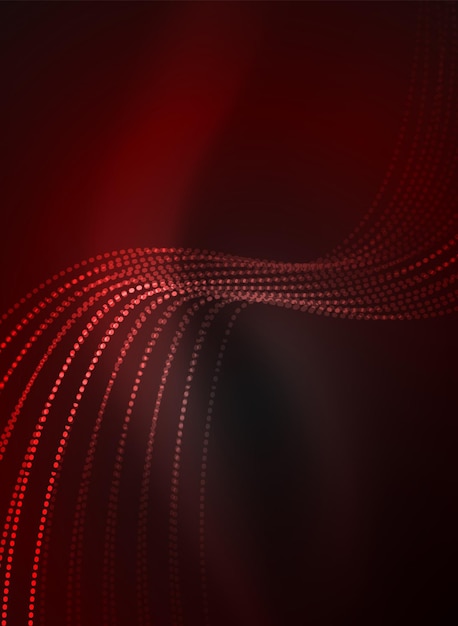 Glowing wave created with particles on dark color background Vector digital techno illustration