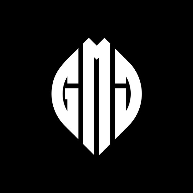 GMJ-kirjainlogon ympyrädesign ympyrä- ja ellipsimuodolla. GMJ-ellipsikirjaimet typografisella tyylillä. Kolme alkukirjainta muodostavat ympyrälogon. GMJ-ympyrätunnus, abstrakti monogrammi, kirjainmerkki, vektori.