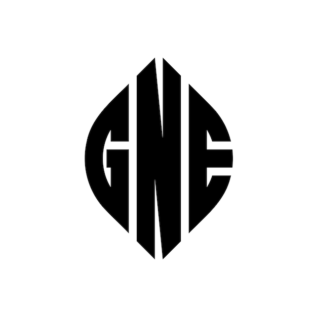 GNE circle letter logo design with circle and ellipse shape GNE ellipse letters with typographic style The three initials form a circle logo GNE Circle Emblem Abstract Monogram Letter Mark Vector