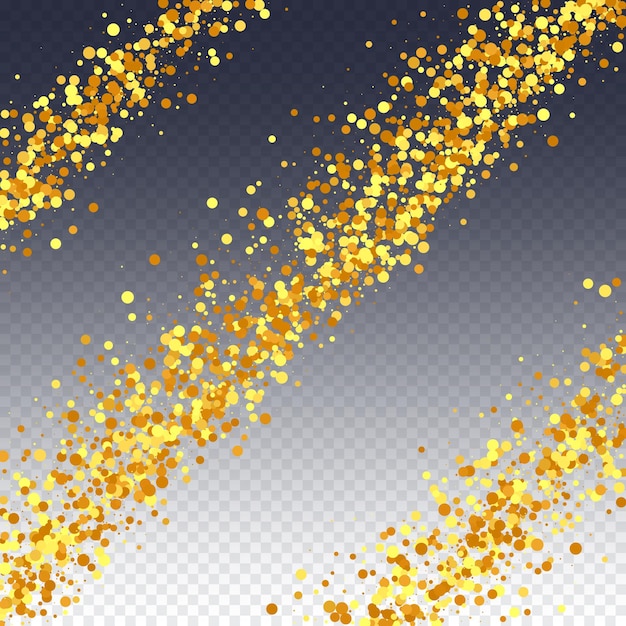 gold confetti on red. isolated golden dust particles. vector round bokeh. abstract iridescent background. fluid birthday card. random bridal backdrop. foil border. geometric anniversary backdrop.