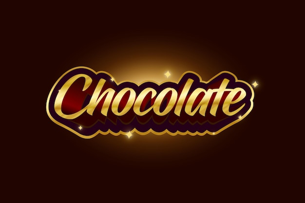 golden 3d text effect of the word chocolate on a dark brown background