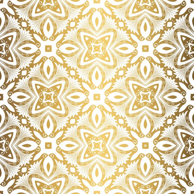 Golden background Luxury seamless pattern Elegant weave ornament for wallpaper fabric upholstery bedding drapery wedding invitation Abstract flower vector Forged floral motif