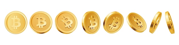 golden bitcoin rotating coin virtual money cryptocurrency different side set realistic vector illustration financial assets electronic payment growth of income mining and investment global currency