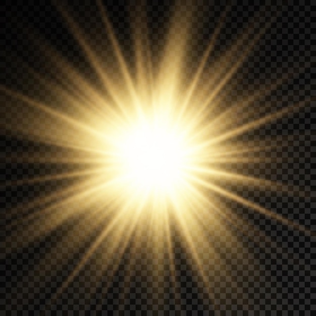 golden bright star glowing gold light burst yellow sun rays flare of sunlight with glare bokeh