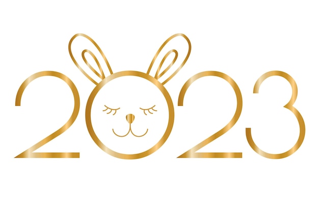 Golden logo 2023 with a cute rabbit Vector illustration