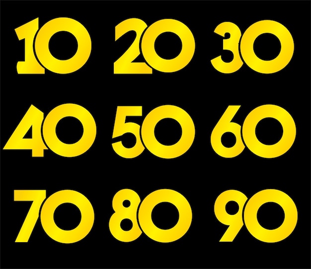 golden numbers from 10 to 90 on black background number number numbers logo