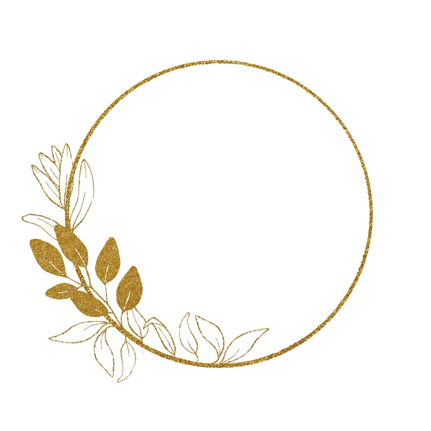 golden round frame with eucalyptus leaves isolated on white background vintage frame