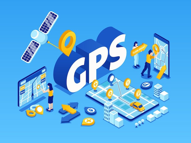 Gps navigation illustration in isometric style