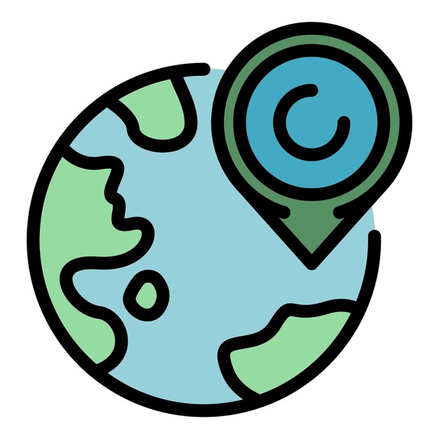 GPS tag on the planet icon Outline GPS tag on the planet vector icon color flat isolated