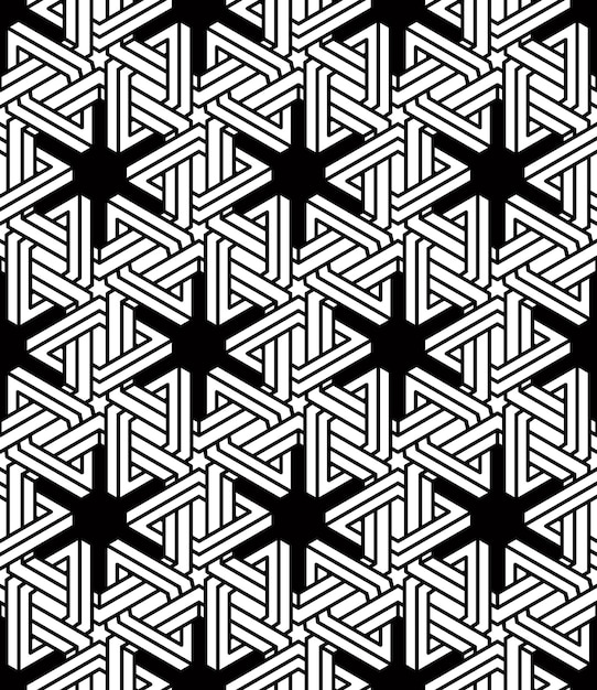 Graafinen saumaton abstrakti kuvio, säännöllinen geometrinen mustavalkoinen 3D-tausta. Kontrastinen ornamentti.