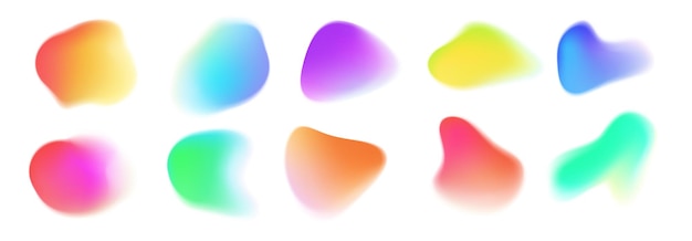 Gradient blur blob shapes Abstract watercolor blurred shapes Colorful fluid half transparent amorphous blobs Vector isolated vibrant color blending circles set Vector set
