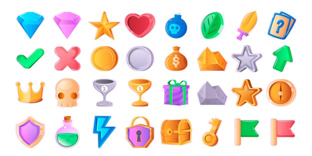 Gradient cartoon game elements set