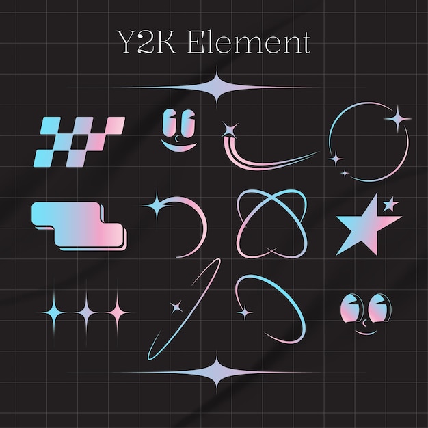 gradient y2k shape element and geometric shape sticker