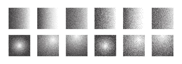 Grainy gradient shape collection Dotwork noise square set