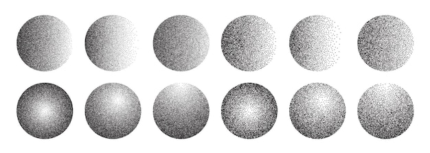 Grainy gradient sphere collection Dotwork noise circle set