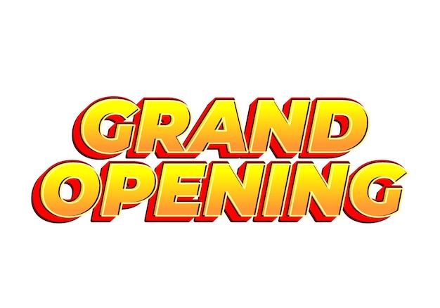 grand opening text effect in 3d look with eye catching colors