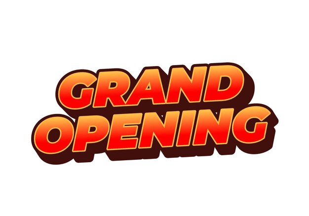 grand opening text effect in red orange color with 3 dimension effect