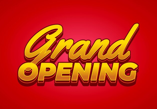 grand opening text effect in yellow red color with 3 dimension effect