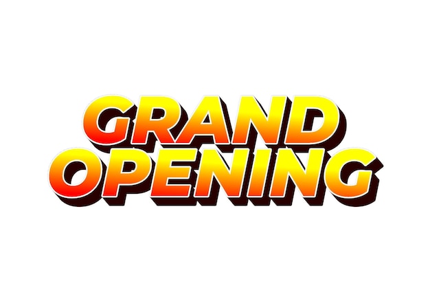 grand opening text effect in yellow red color with 3 dimension effect