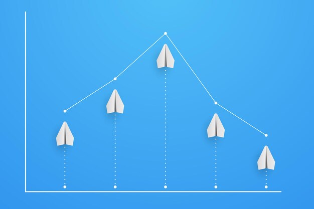 Graph and diagram from planes with decrease. Finance and business concept. Vector Illustration