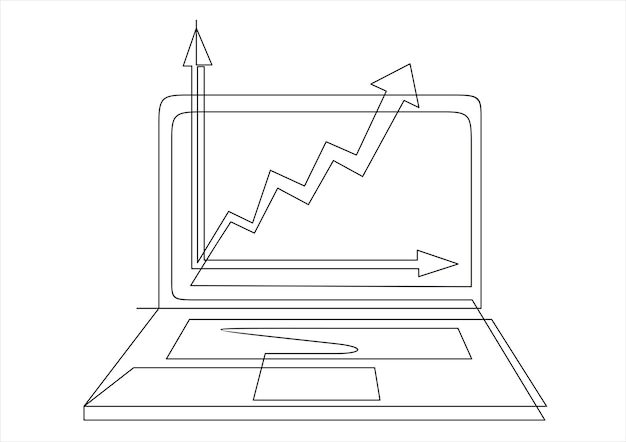 graph growth indicators on laptop screen in one continuous line