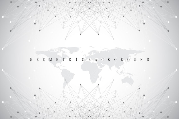 Graphic abstract background communication. Big data complex. Perspective backdrop of depth. Minimal array with compounds lines and dots. Digital data visualization. Big data vector illustration.