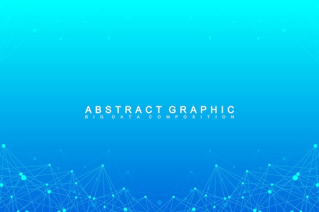 Graphic abstract background communication. Big data complex. Perspective backdrop of depth. Minimal array with compounds lines and dots. Digital data visualization. Big data vector illustration.