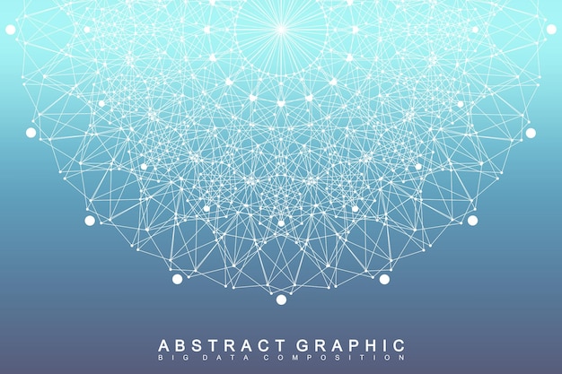 Graphic abstract background communication. Big data visualization. Perspective backdrop with connected lines and dots. Social networking. Illusion of depth. Vector illustration.