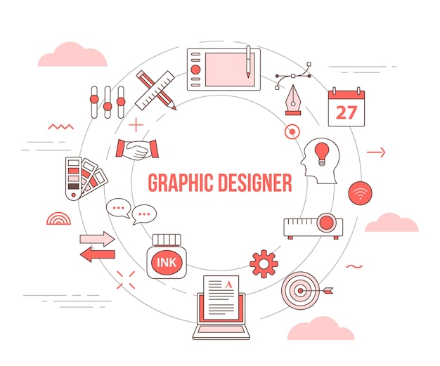 Graphic designer concept with icon set template banner