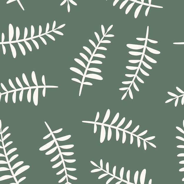 Green and white repeat pattern with fern leaves