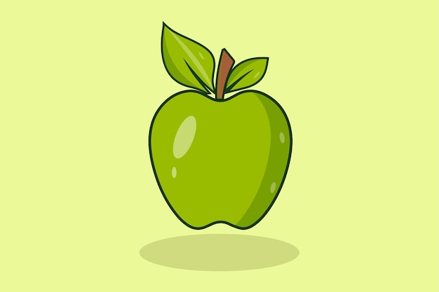 Green Apple Illustration with Leaves and Shadow