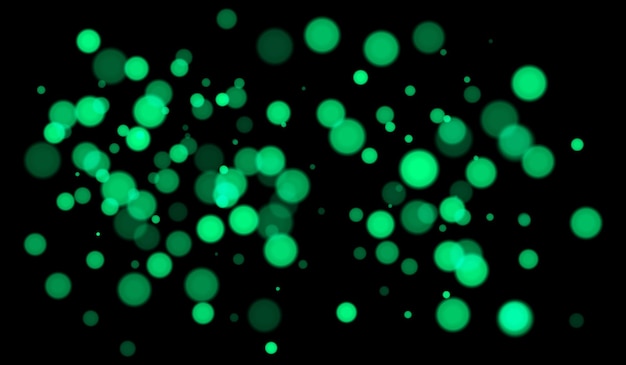 Green bokeh background with soft glowing circles on dark backdrop Gentle light blur effect for abstract futuristic or festive vector designs and overlays
