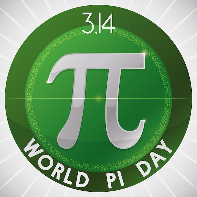 Green button with pi symbol and a part of the numeric value around it to celebrate World Pi Day