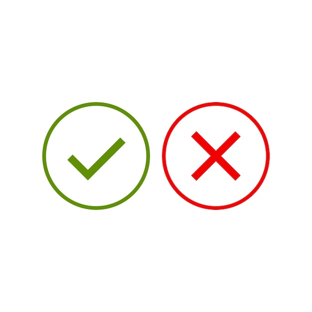 Green check mark and red cross signs. Vector illustration.