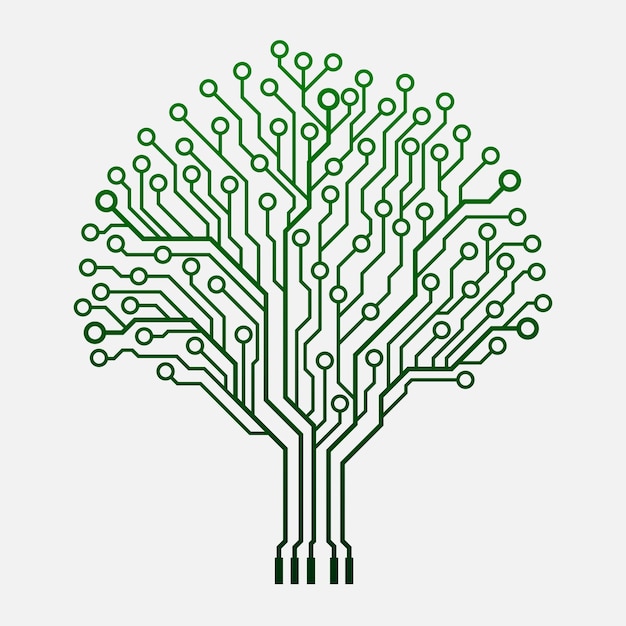 Green Circuit Tree data technology on white background Digital circuit board internet connection