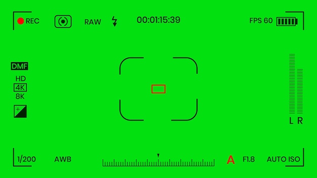 Green colored chroma key camera rec frame viewfinder overlay background screen flat style design